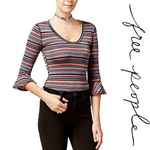 Free People Fitted Striped Shimmer Top